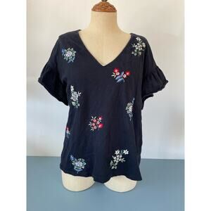 Ranna Gill Womens black shirt with floral embroidery size XS